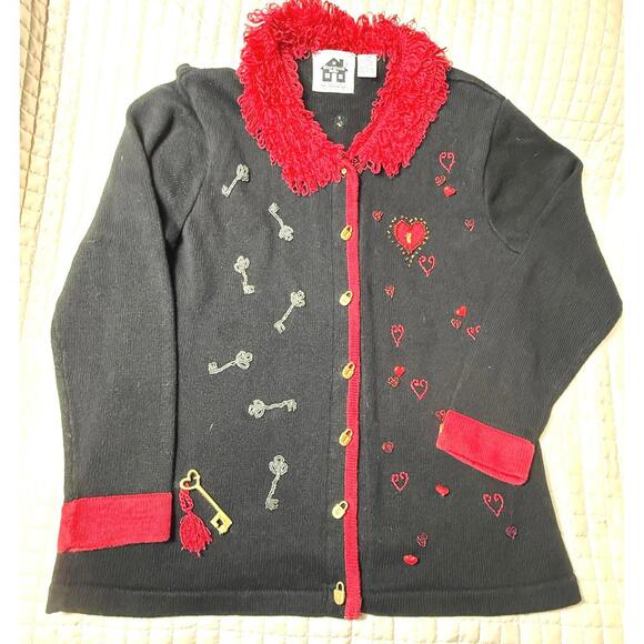 Vintage Storybook Knits Magic key Valentine’s Day women’s large sweater - Picture 1 of 13